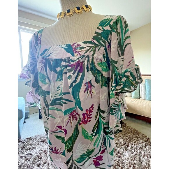 3X (24W-26W) Terra & Sky Woman's Plus Size Short Sleeve Peasant Top Lilac Ruffle - Picture 5 of 11